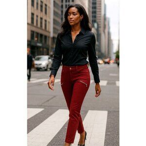 Womens Versatile Work Casual Stretch MidRise Comfy Sz 14 Pants Pockets Brick Red